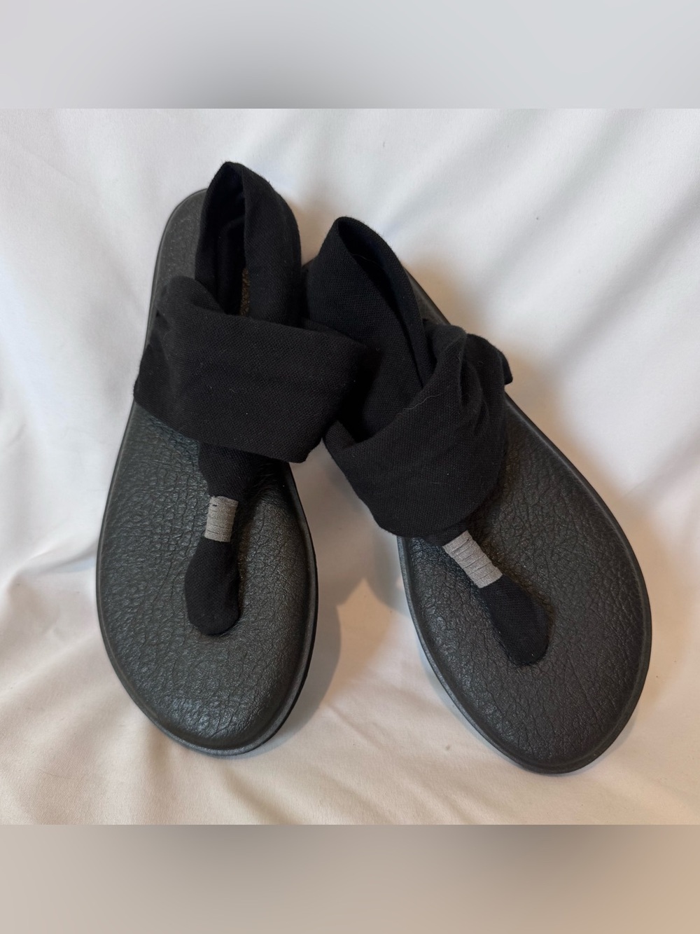Sanuk Yoga Sling 2 Black Yoga Mat Sandals Womens Thong Comfort Fabric Size 7